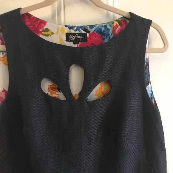 Oleg Cassini Navy Linen Shift Dress - Picture 3 of 5